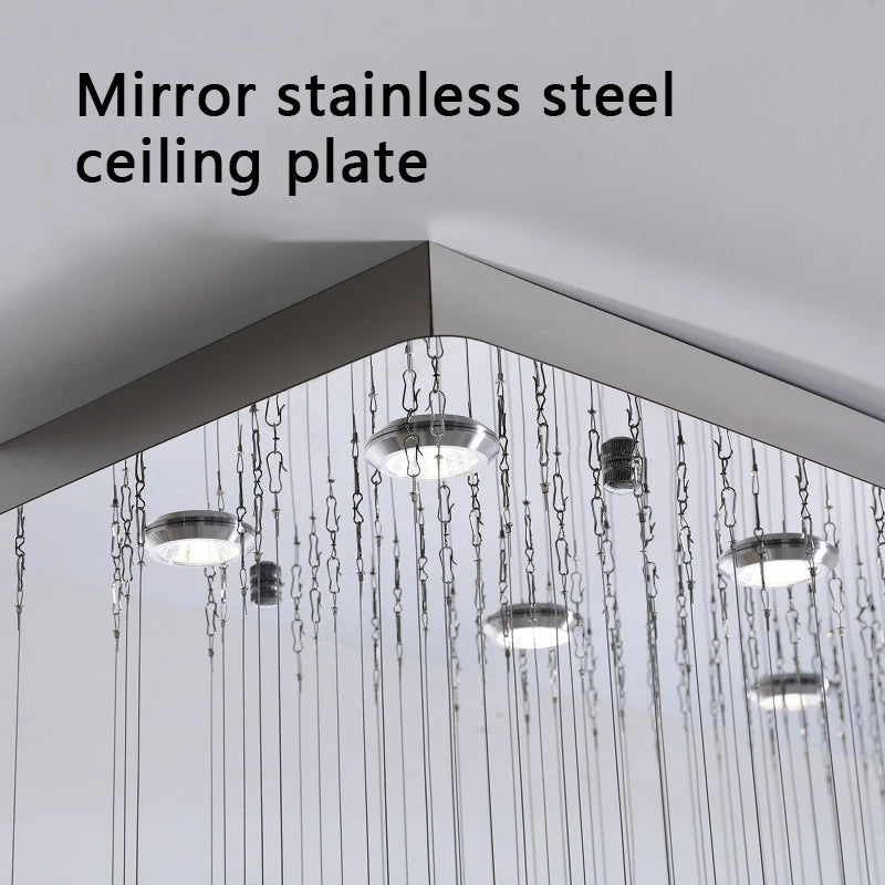 suspension lumineuse moderne gouttes cristal transparent verte ambrée 100cm 120cm 150cm