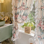 rideau fleurs roses bleues rubans blancs maison moderne