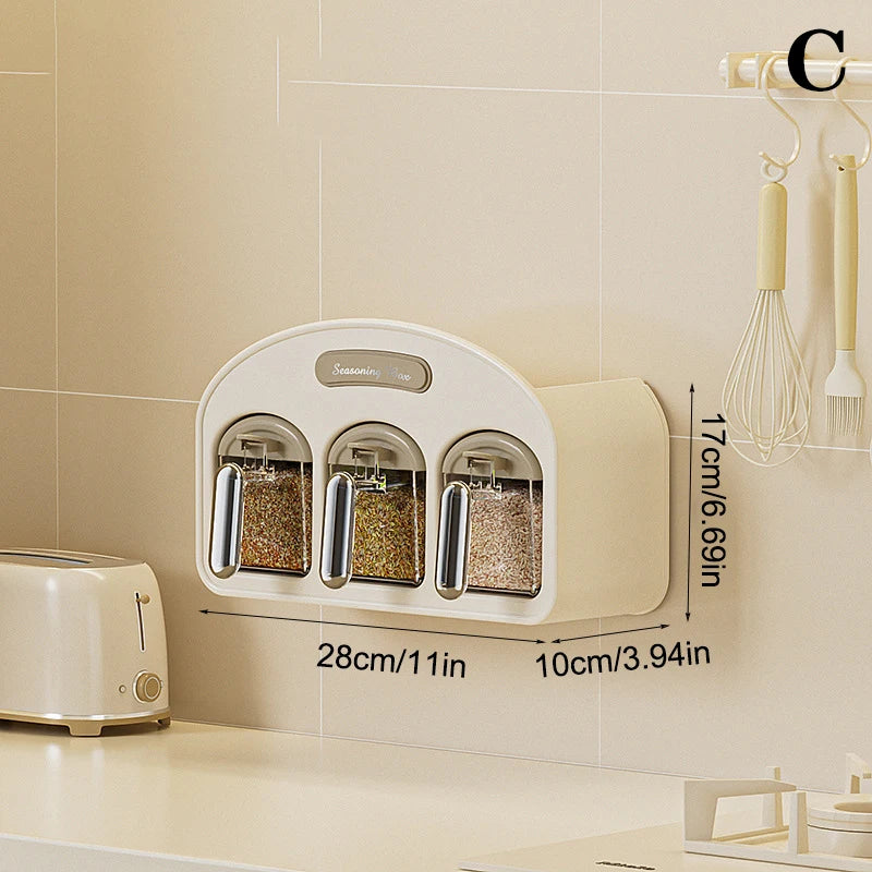 boîtes épices murales transparentes moderne adhésif poignées couvercles rangement condiments humide resistant