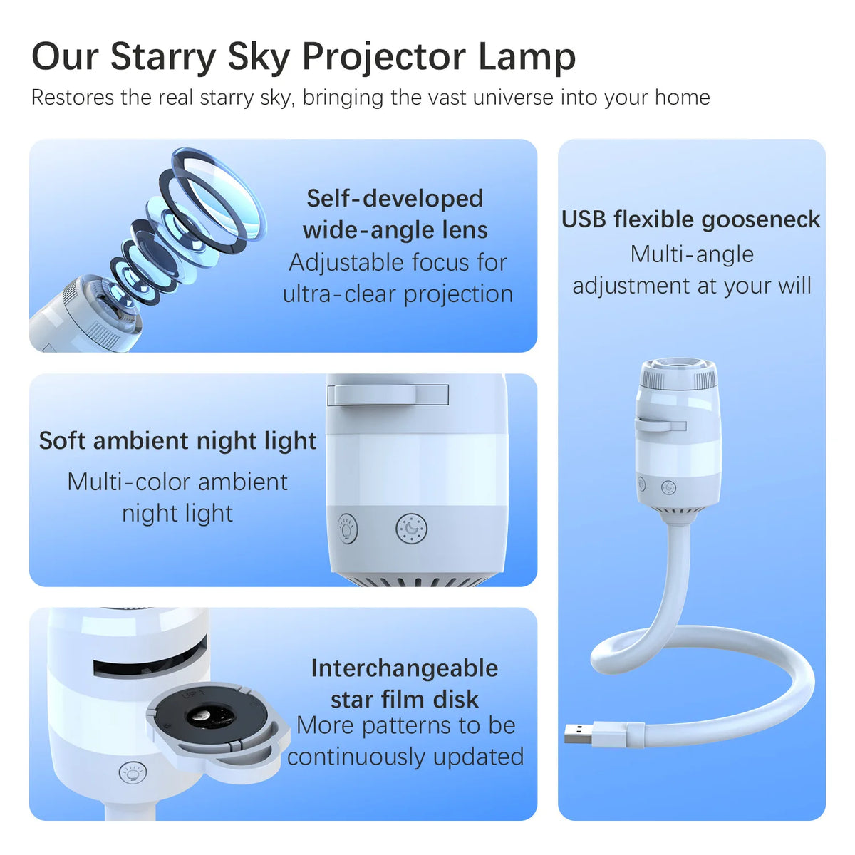 projecteur nuit blanc moderne tringle flexible éclairage ambiance chambre bouton poussoir usb