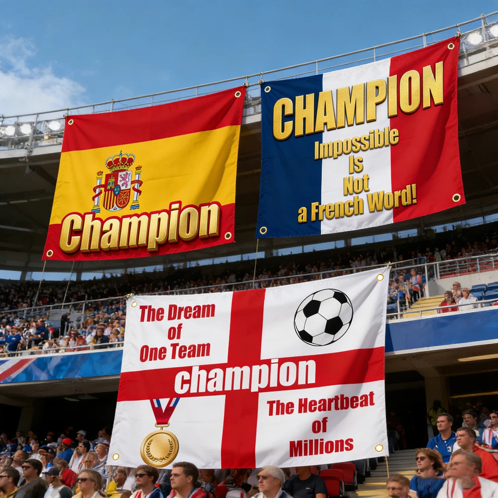 Bannière sportive drapeau national rouge bleu blanc Champion polyester grande taille