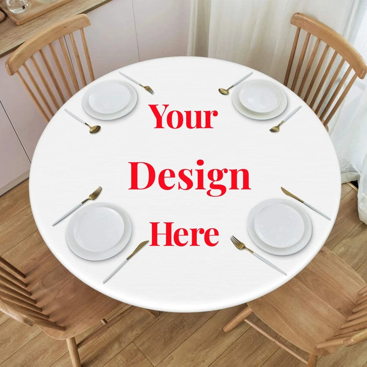 nappe table imperméable polyester blanc diamètre 120cm moderne adhésive ajustée intérieur extérieur
