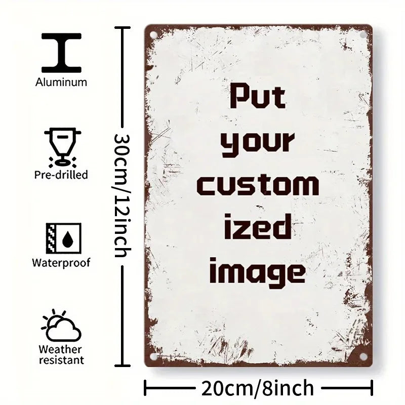 plaque métallique personnalisable texture grunge effet vieilli fixations 20cm 30cm blanc brun vintage rustique