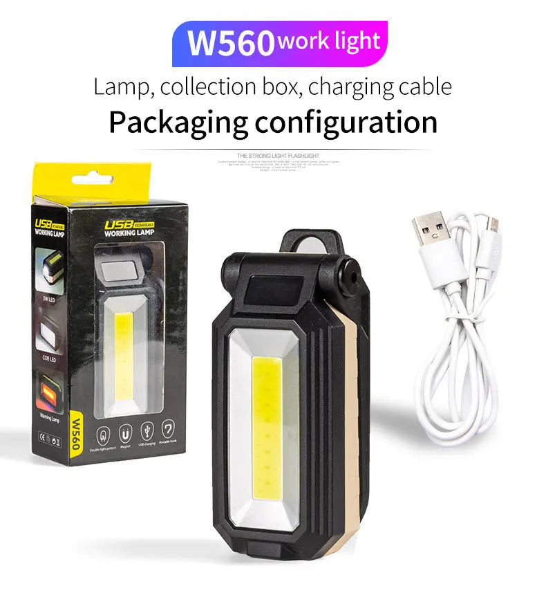 lampe travail multifonctionnelle pliante led cob haute luminosité crochet magnétique