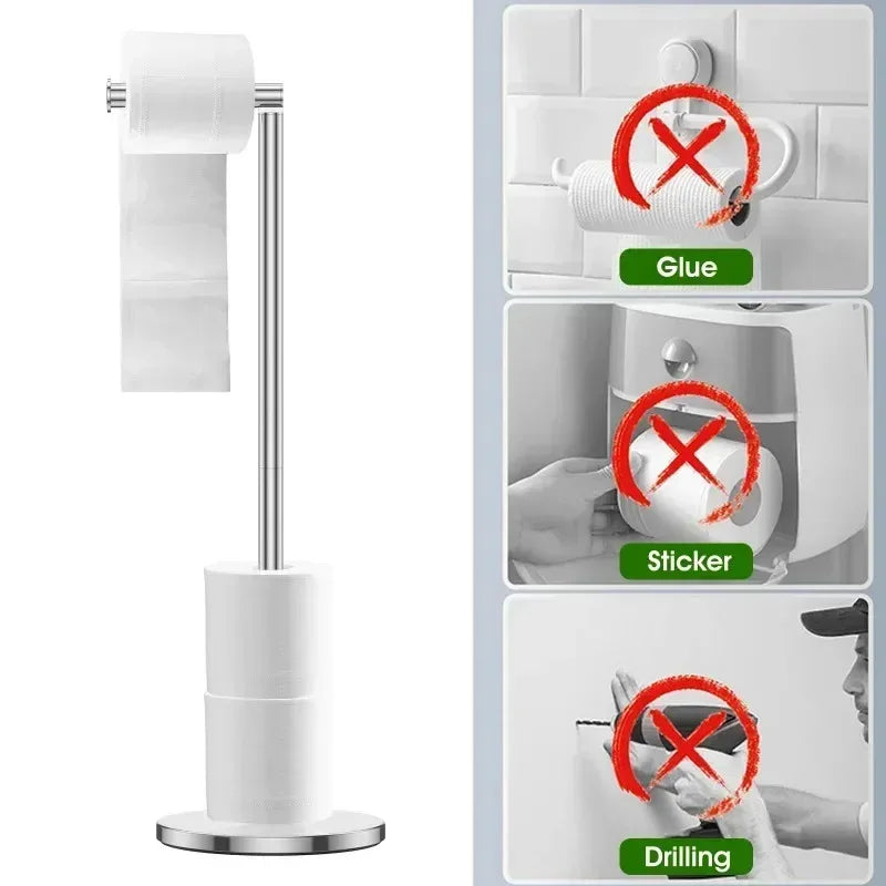porte rouleau papier toilette pied argenté moderne minimaliste stable autoportant base large