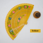 éventail traditionnel bois motif fleurs géométriques rouge bleu rose vert Jaune Noir