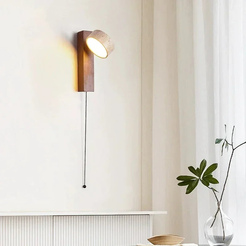lampe murale led pierre moderne bois naturel interrupteur chaîne chambre coucher salle manger étude
