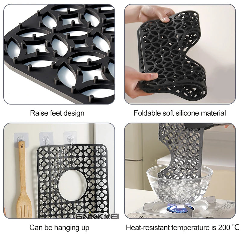 tapis cuisine silicone perforé moderne noir 200°C résistant 46.2cm 31.7cm