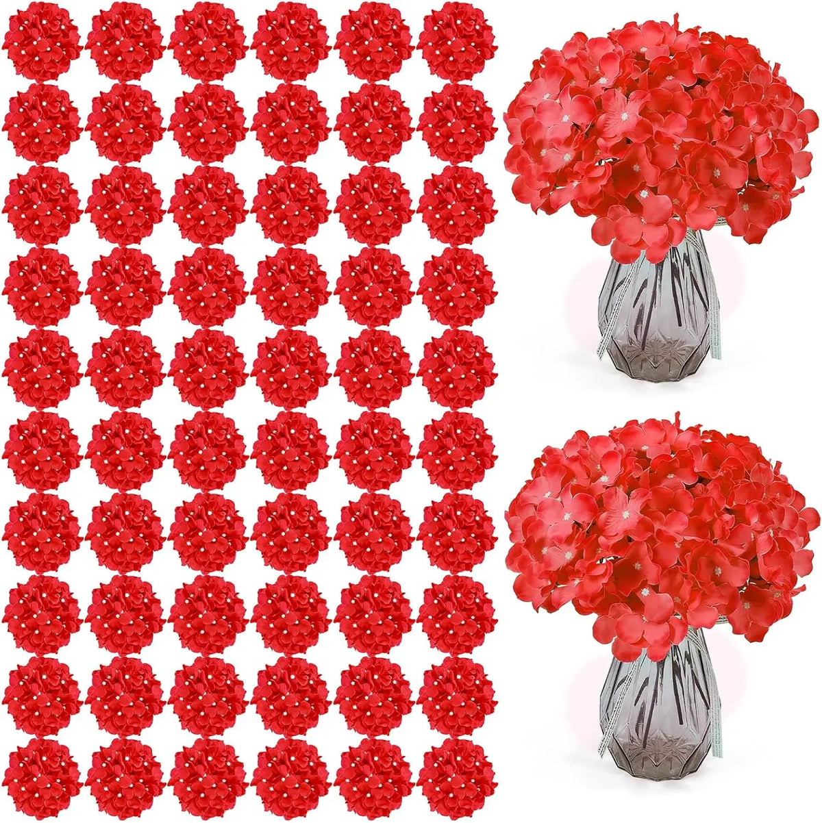 décoration intérieure moderne bouquet artificiels hortensias blanc soie 50 tiges vase translucide