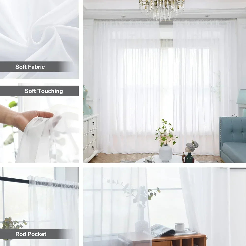 rideau tulle blanc uni moderne transparent fenêtre français blackout anneaux suspension