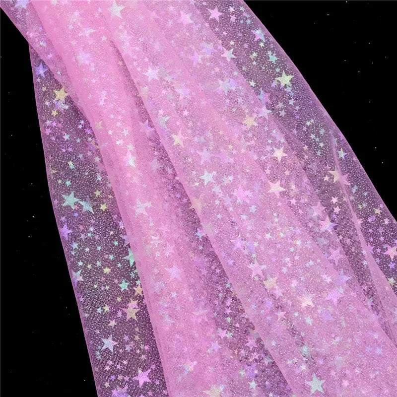 tissu translucide étoiles dorées paillettes violet vert bleu rouge rose blanc décoration événementiel bricolage