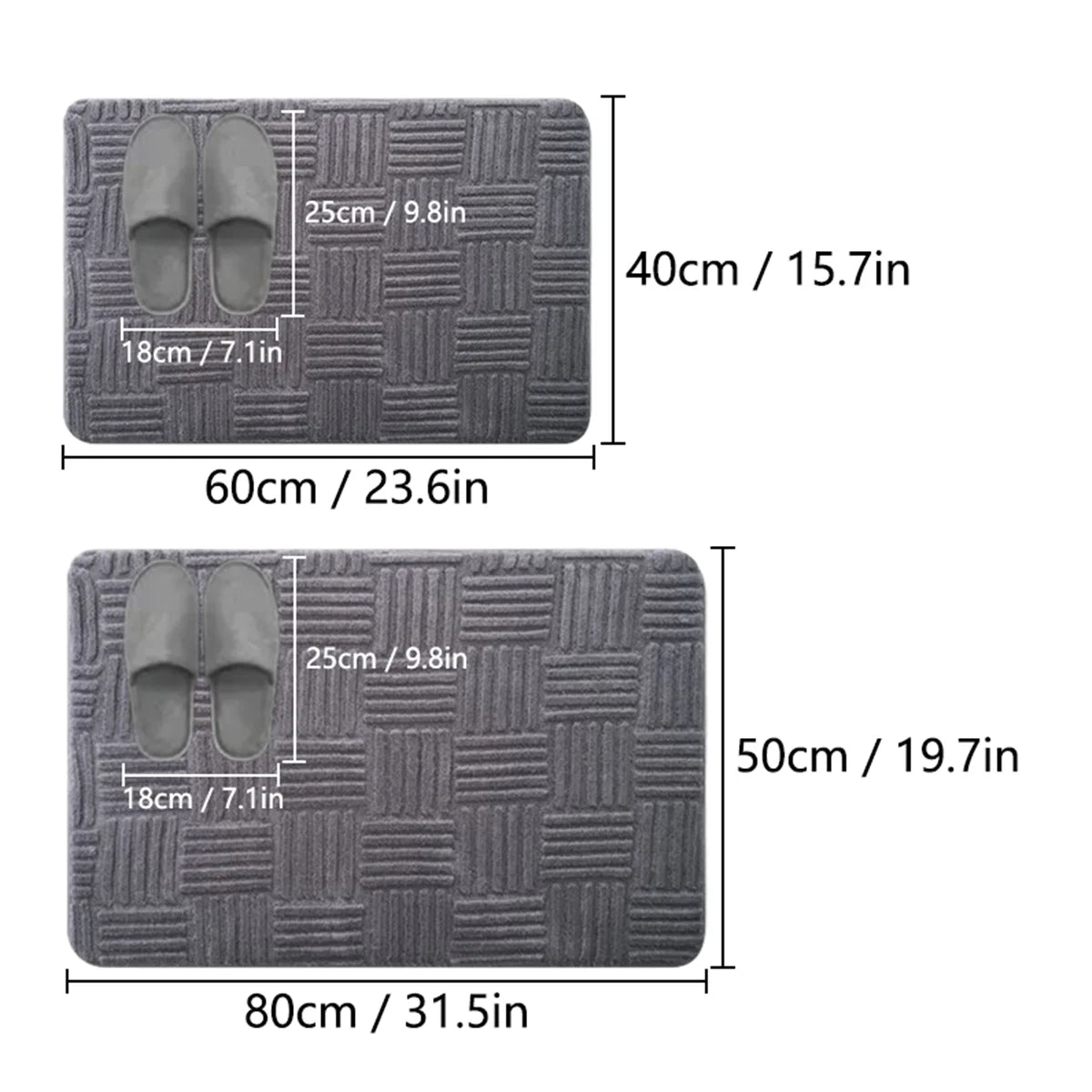 tapis bain gris rayures horizontales polyester moderne antidérapant salle bain douche 40x60cm 50x80cm