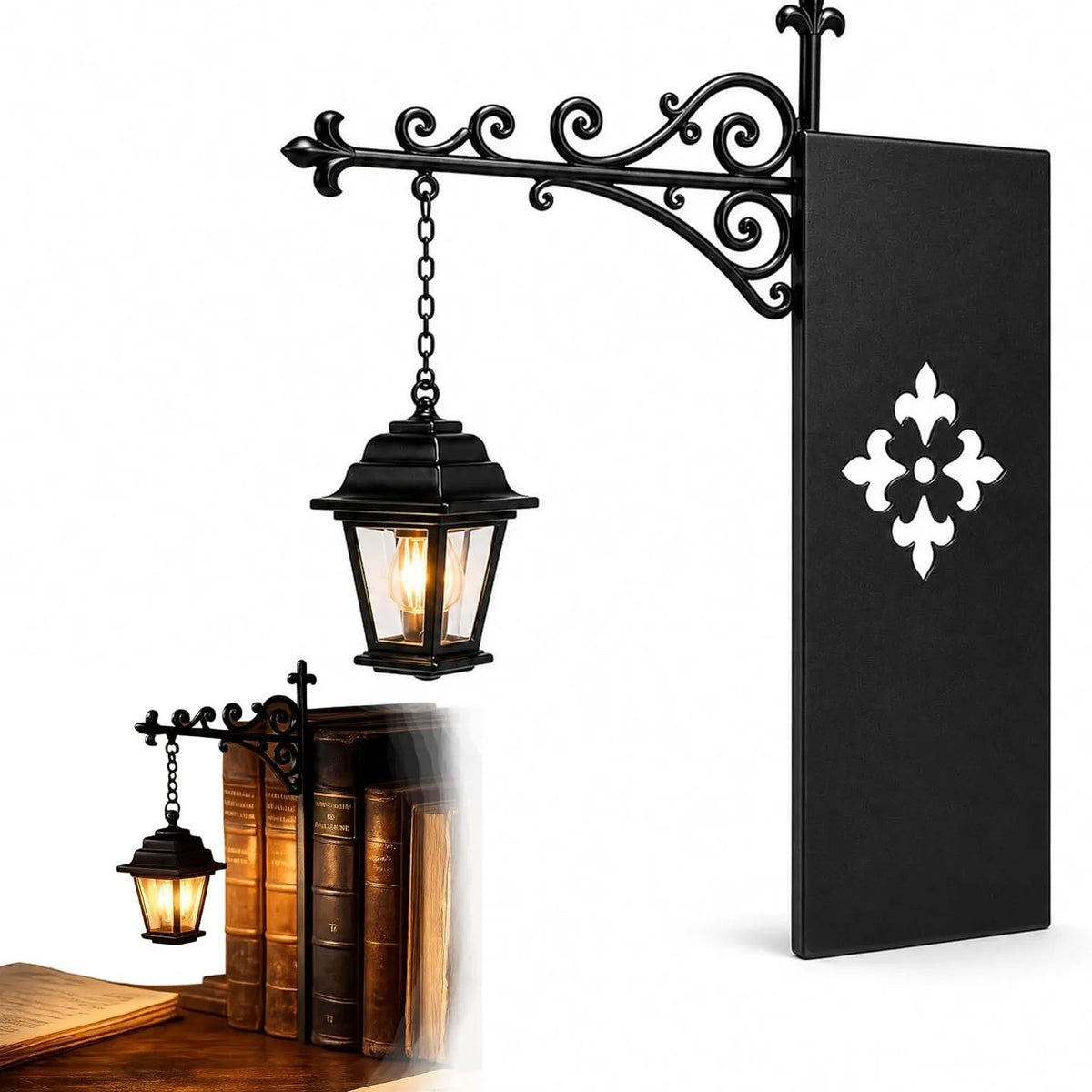 lampe bibliothèque vintage led rechargeable plaque geometrique noire ecrou suspension