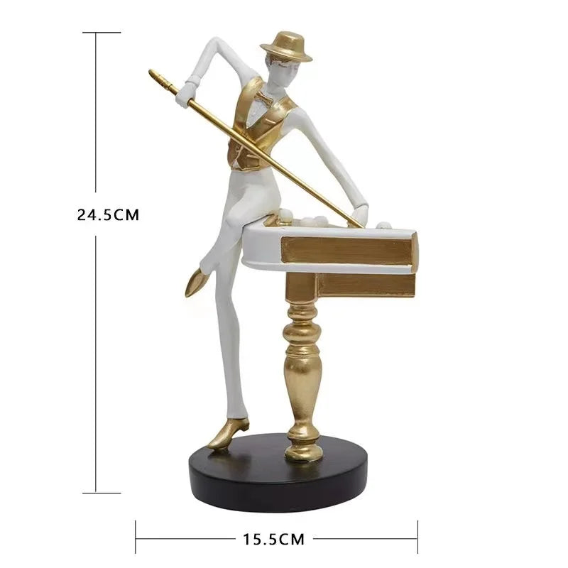 statuette décorative art déco rétro billard personne billes or blanc noir