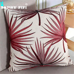 housse coussin carré feuilles palmier polyester coton moderne bleu vert gris rouge nouvelle année