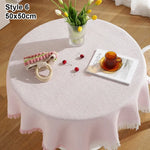 nappe table moderne 50x50cm 90x90cm rayures diagonales franges beige jaune rose bleuclair festive