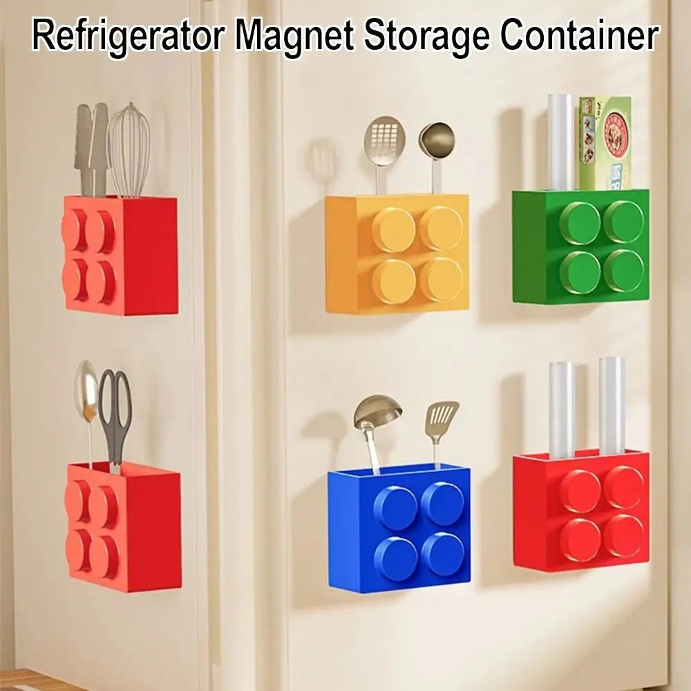 boîtes rangement magnétiques rouge jaune bleu vert blocs lego couteau pince spatule brosse moderne