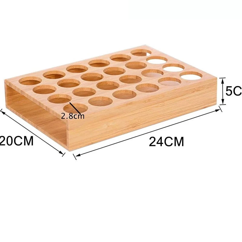 rangement bois clair huiles essentielles flacons verre ambré bouchons couleur table chevet table basse