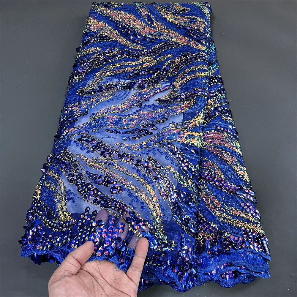 tissu brodé sequins motifs floraux polyester coton occasion mariage robe cérémonie bleu rose blanc