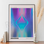 Illustration psychédélique aux couleurs vives représentant une forme triangulaire stylisée, symbolisant une prise de conscience spirituelle.