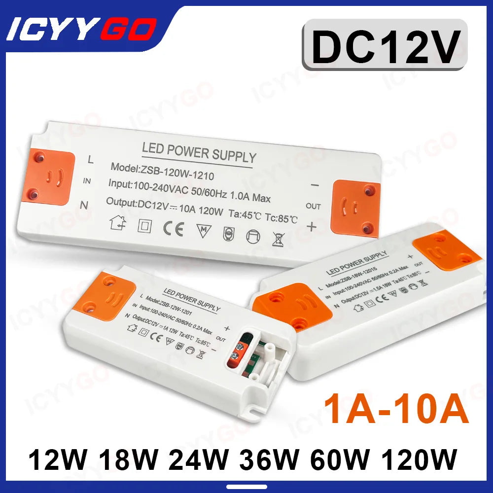 alimentation led 12v 12w 18w 24w 36w 60w 120w transformateur 1a 15a 2a 5a