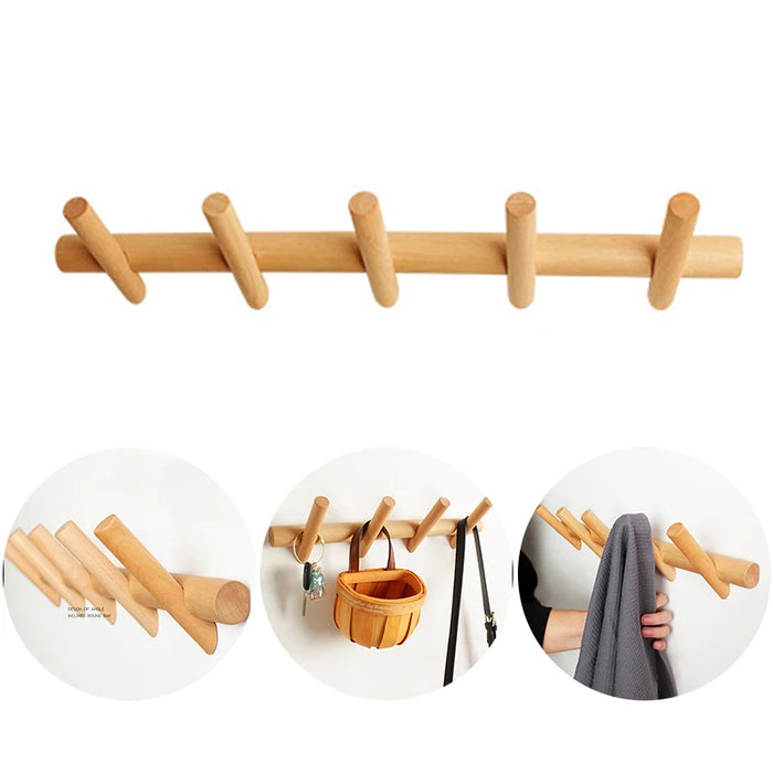 Porte-manteau mural moderne en bois de hêtre noir avec crochets