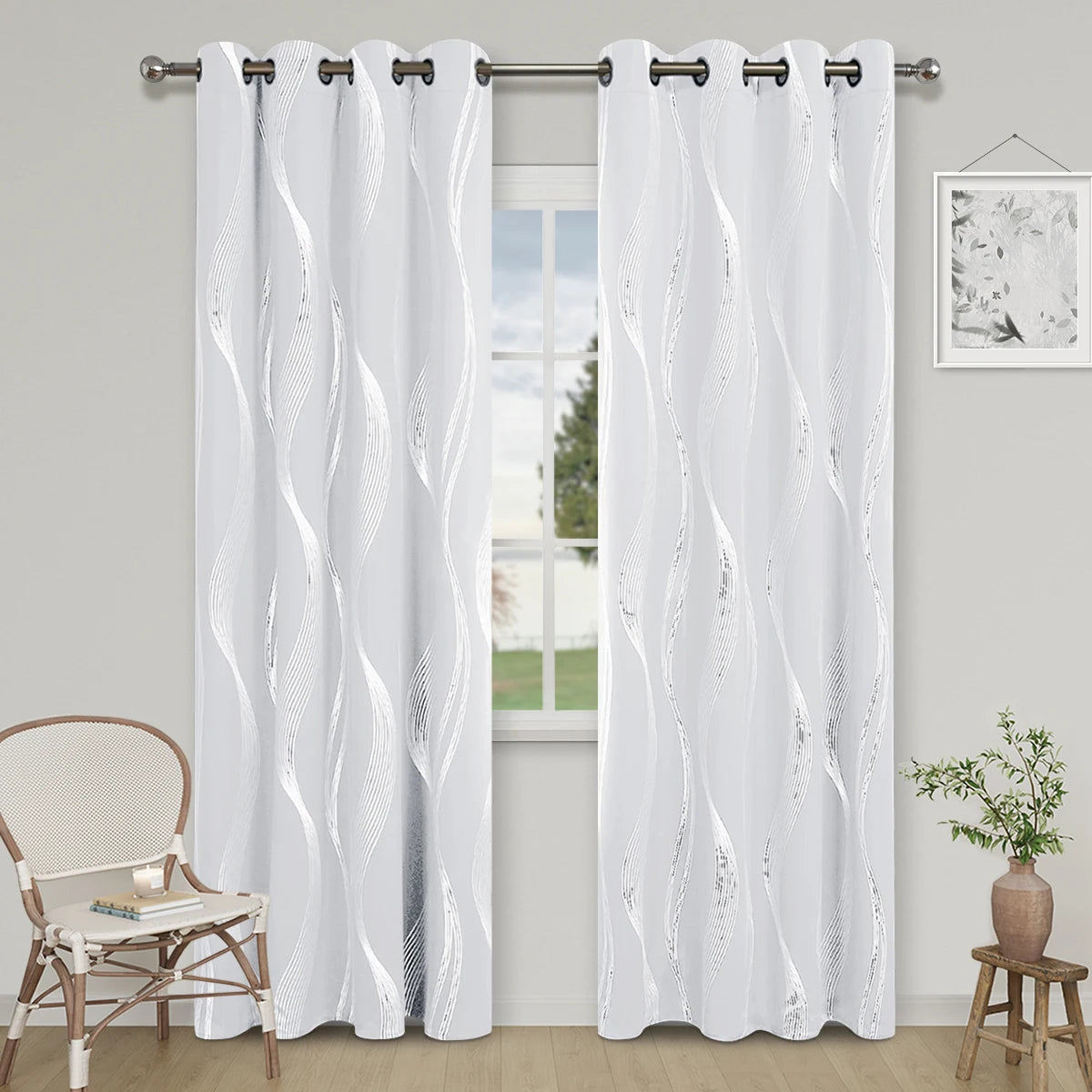rideau moderne polyester opaque motif rayures ondulées gris blanc rose noir rouge salon chambrehôtel