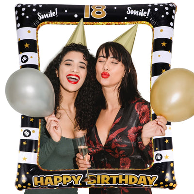 Cadre photo gonflable personnalisé rouge pour anniversaire avec ballons