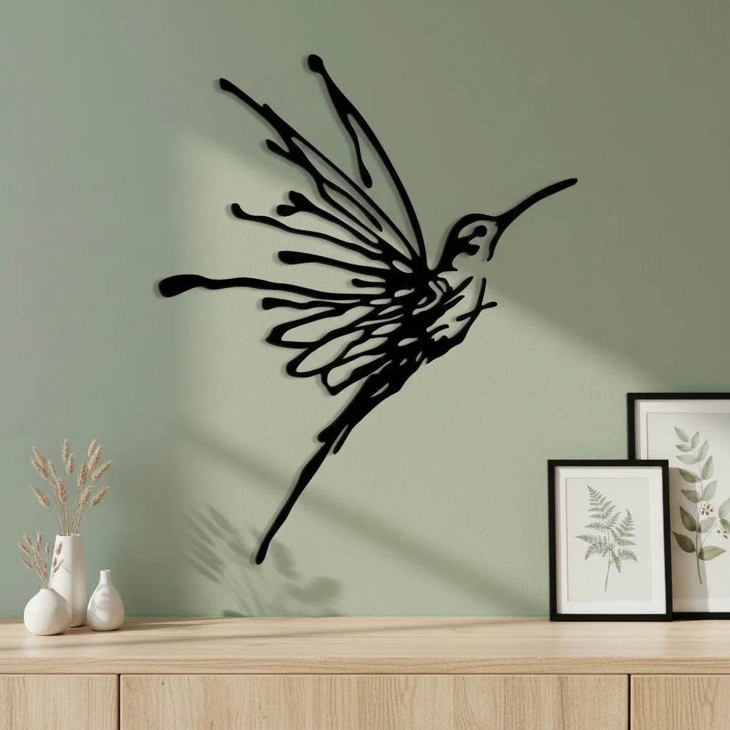 décoration murale oiseau noir silhouette graphique minimaliste détachable extérieur 14cmx16cm métal fer