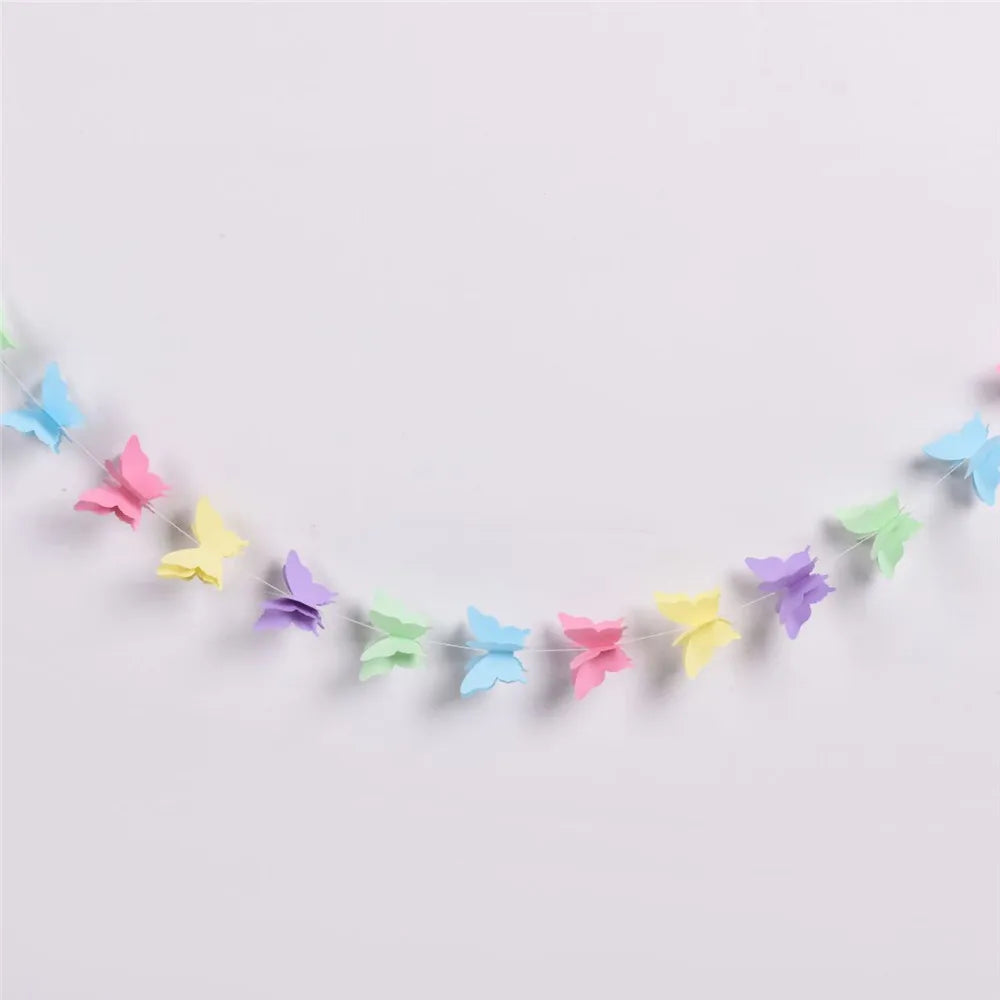 guirlande papillons papier couleurs violet bleu orange rose vert guirlande festive enfantine bohème structure