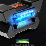 lampe frontale led noire orange rayées moderne ceinture recharge usb