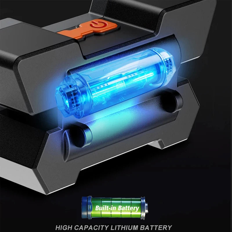 lampe frontale led noire orange rayées moderne ceinture recharge usb