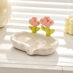 support savon moderne fleurs stylisées blanc rose vert jaune orange violet adhésif salle bains