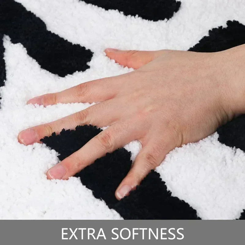tapis bain moderne microfibre blanc noir lettres dessin animé respectueux environnement 50x80cm