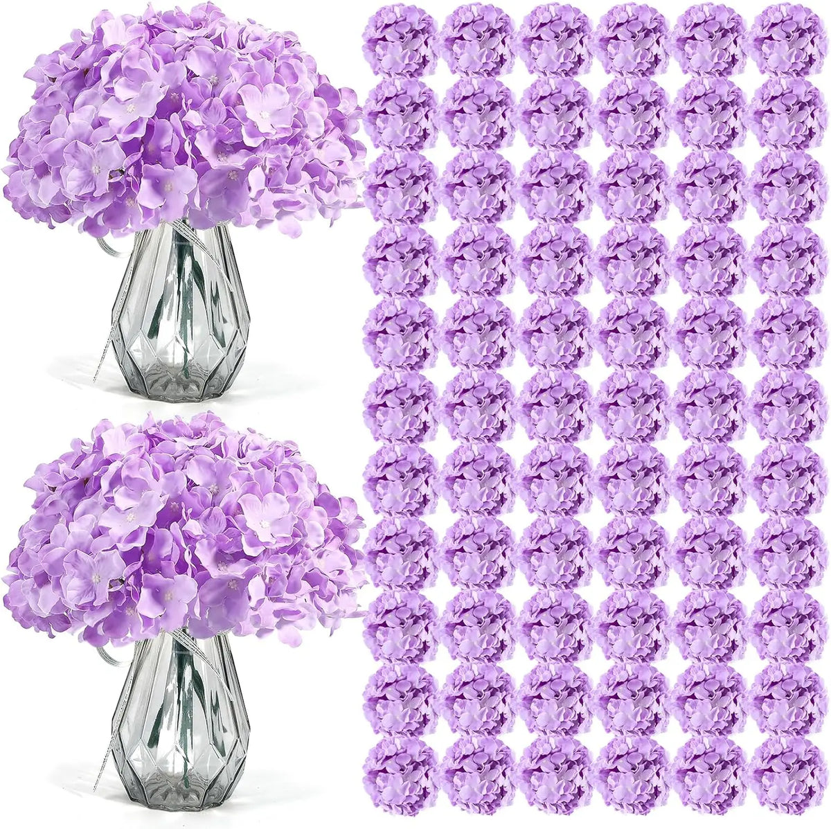 décoration intérieure moderne bouquet artificiels hortensias blanc soie 50 tiges vase translucide