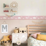 ruban decoratif adhesif nuages coeurs rose clair mur chambre enfants decoration intérieure