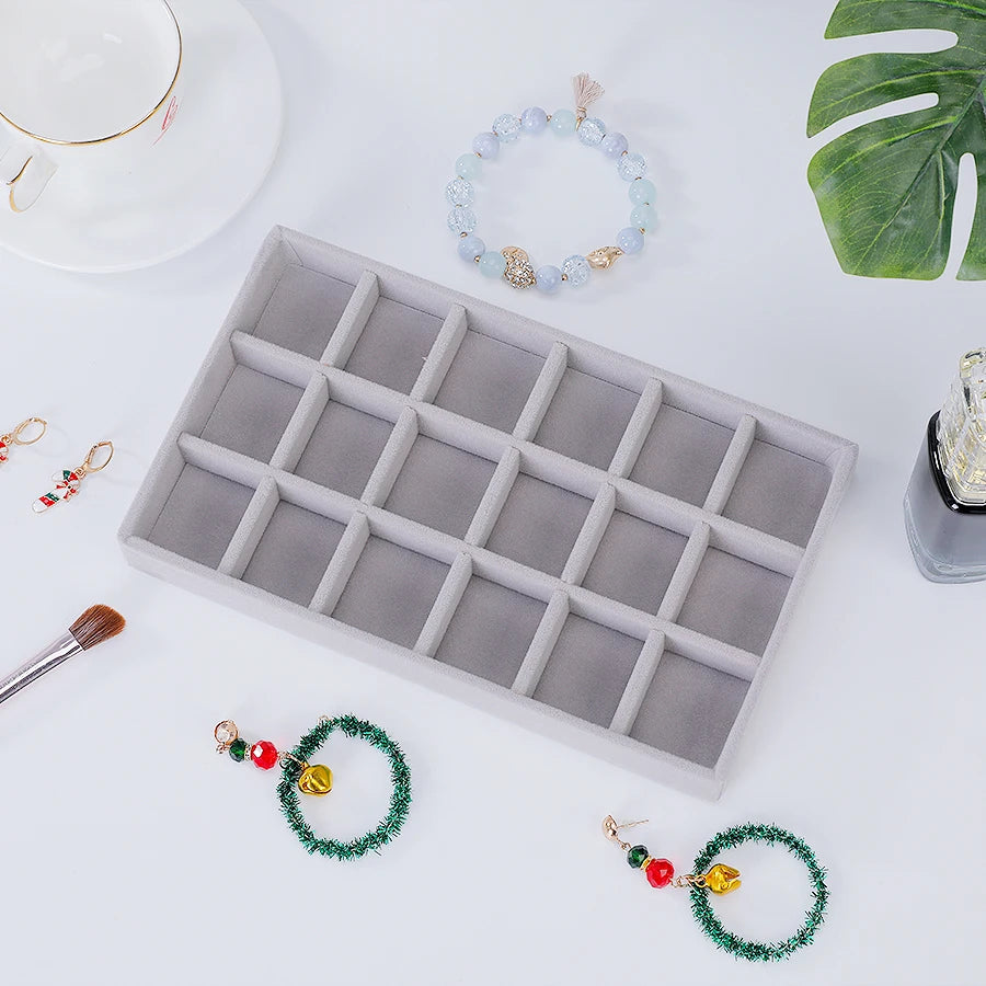 boîtes bijoux velours gris moderne storage ornement colliers boucles doreilles bagues bracelets
