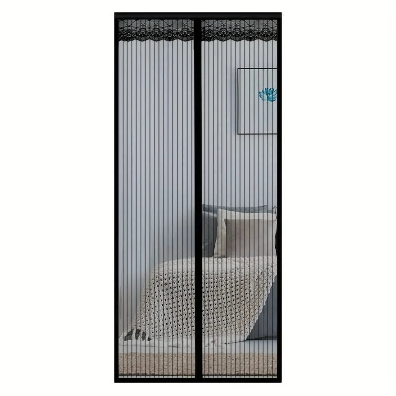 rideau magnétique porte noir blanc rayures horizontales bordure dentelée opacité classique