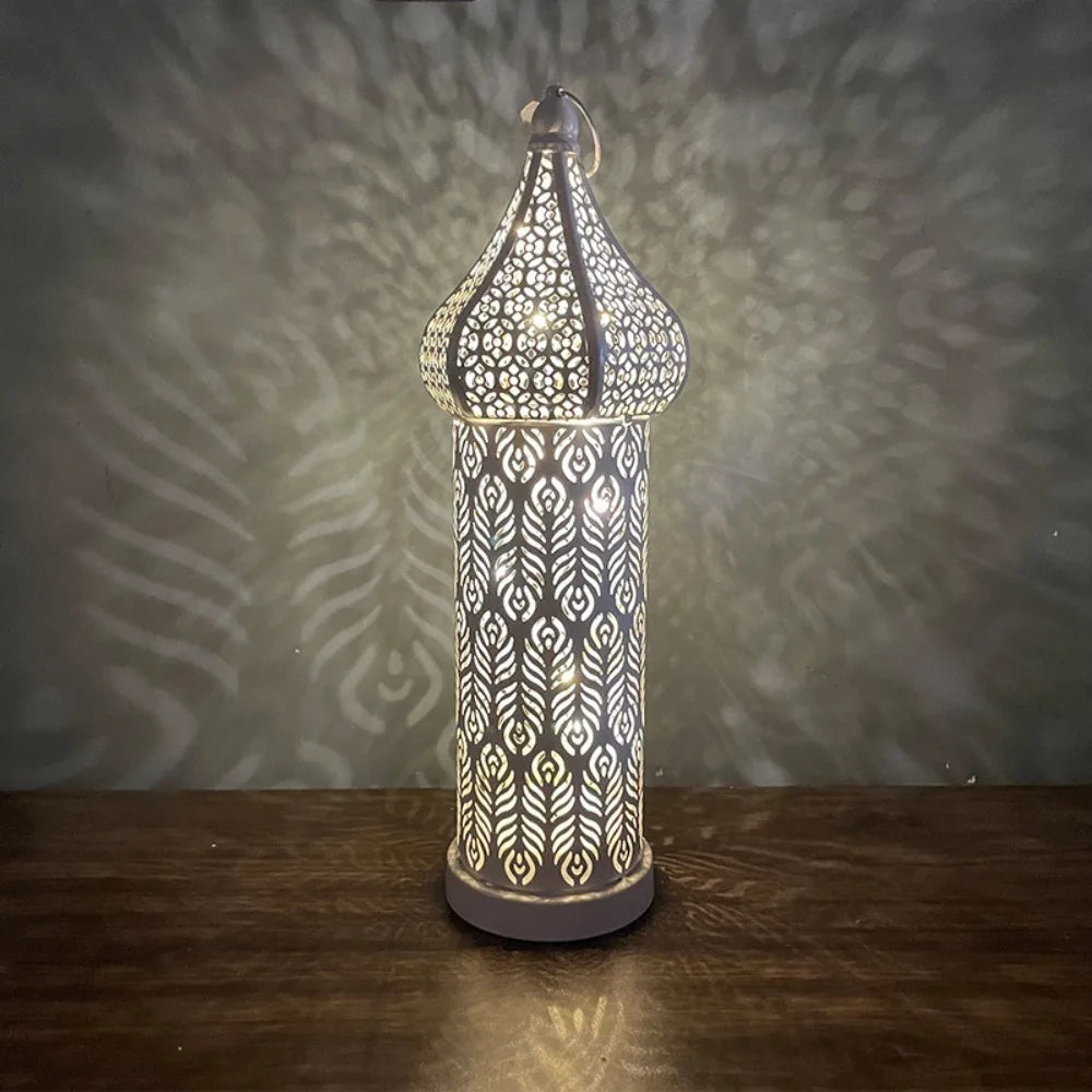 lanterne décorative artisanale moderne motifs géométriques blanc doré anniversaire noël ramadan aïd