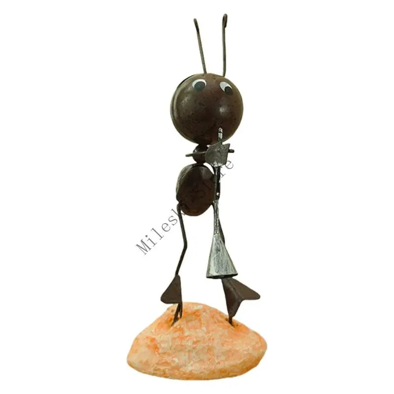 figurine métallique jardin feuilles fleurs décor extérieur moderne artisanal noir bleu vert orange blanc