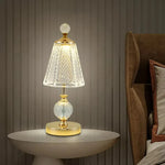 lampe table led or transparent cristal moderne rechargeable sans fil abat jour geometrique