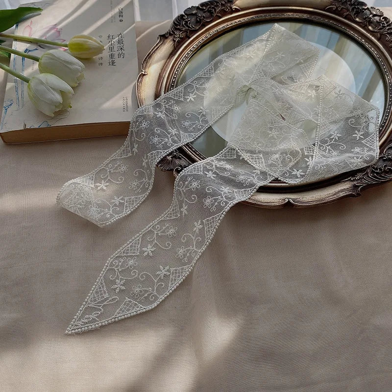 rubans décoratifs brodés soie transparents classiques femmes printemps automne noir blanc rose pâle