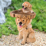 statue chiens golden retriever résine bol bois oiseaux jardin feeder attrape oiseau deco patioextérieur
