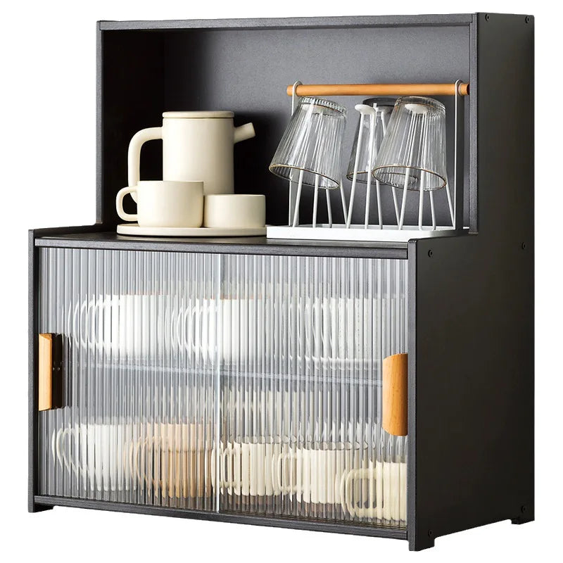 meuble rangement tasses bols bois noir moderne cuisine buffet