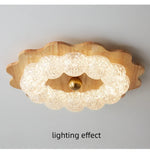 plafonnier led moderne bois marron clair verre translucide