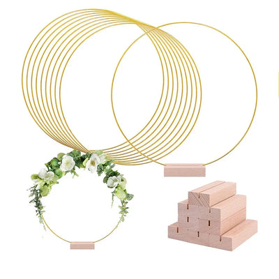 Centre de table métal doré avec support bois pour Noël