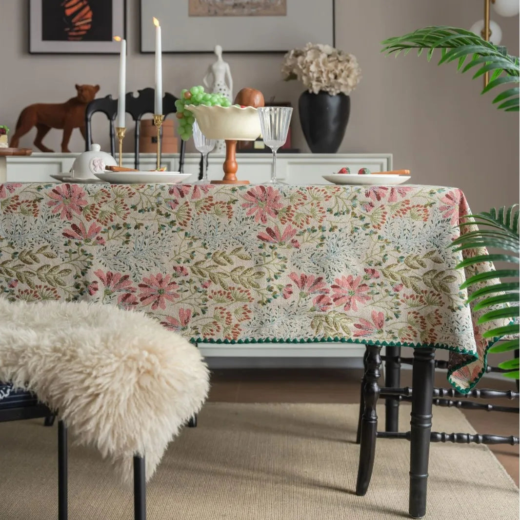 nappe table imprimée fleurs motifs floraux beige rose verte réutilisable machine toute l'année maison