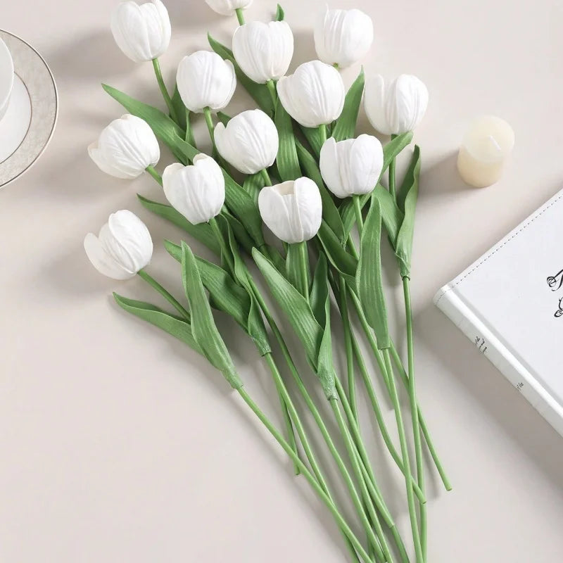 décoration intérieure moderne bouquet tulipes artificielles blanc vert 39cm mariage maison