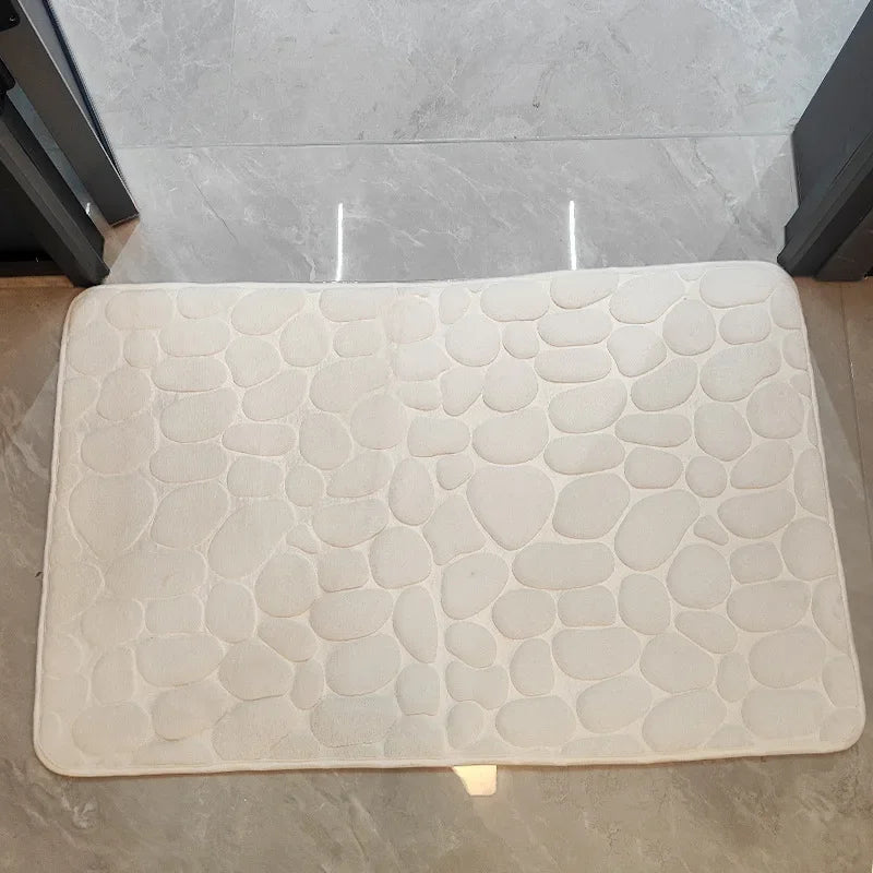 tapis bain antidérapant polyester relief galets moderne gris rose beige