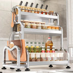 étagère cuisine métal argenté support couteaux bocaux épices rangement comptoir